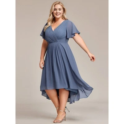 Синий шифона высоты низкого платье флаттер рукав официальный коктейль размер 18 EverPretty - Изображение 1 из 4