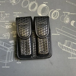 Bianchi Leather Black Basketweave Double Magazine Pouch International - Picture 1 of 6