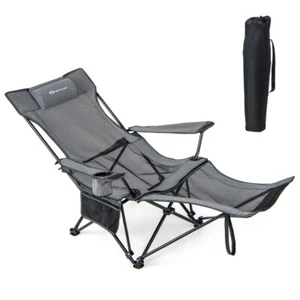 Portable Camping Folding Lounge Chair w/Detachable Footrest Adjustable Backrest - Picture 1 of 10