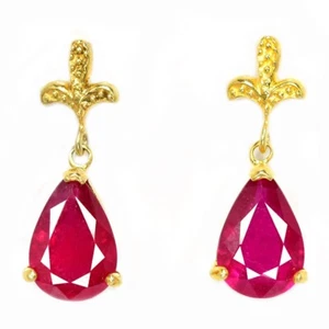 925 STERLING SILVER NATURAL PIGEON BLOOD RED RUBY PEAR 12X8 MM.  EARRING - Picture 1 of 6