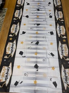 Congrat's Graduate Graduation Black, Gold, White Nylon Table Cover Table Cloth - Picture 1 of 4