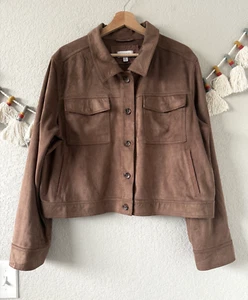 Giacca Evereve Romy ecopelle scamosciata cropped boxy marrone business casual preppy XL - Foto 1 di 10