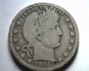 1916-D CUARTO DE DÓLAR BARBERO BUENO/MUY BUENO G/EN MUY BUEN ESTADO BONITAS MONEDAS ORIGINALES BOBS MONEDAS - Imagen 1 de 2