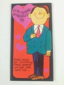 Tarjeta de felicitación humorística del día de San Valentín American Greetings 1973 de colección para esposo - Imagen 1 de 3