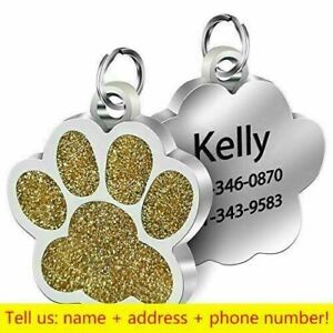 Personalized Pet ID Tag Paw Glitter Pet Tags Cat/Dog Pet Tags Cute Pet Tags