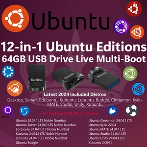 Ubuntu 24.04.1 LTS Edu Kubu Lubu Budj Cinn Multi Boot 64 Gb FAST 3.2 Live USB - Picture 1 of 17