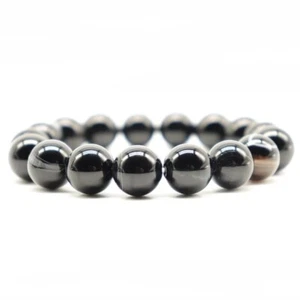 Bracciale Pietra Naturale Uomo Donna Liscio Agate Nere Perline Braccialetto Meditazione - Foto 1 di 6