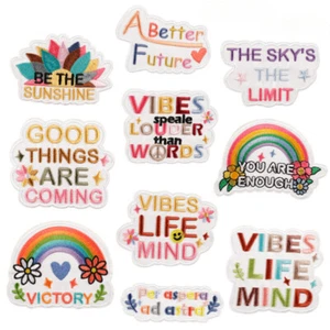 10PCS Colorful Motto Iron On Patches Words Embroidered Sew On Badge Sticker - Picture 1 of 26
