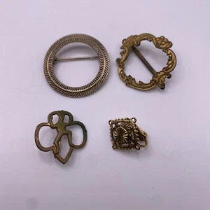 Vintage Gold Tone Jewelry Set Brooch Pin & Earring (4 Piece) - Picture 1 of 13