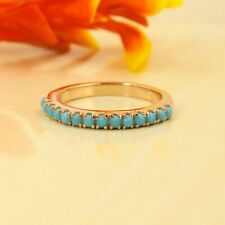 2Ct Round Cut Lab Created Turquoise Eternity Band Ring In 14K Rose Gold Plated