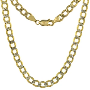 10k Yellow Gold 2-Tone White Pave 5.4mm Cuban Link Curb Chain 18"-30" Hollow - Picture 1 of 2