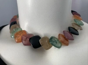 Costume Jewelry Faux 16" Transparent Agate Necklace 8" Drop - Picture 1 of 2