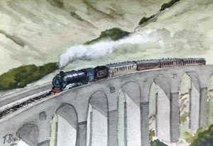 ORIGINAL AQUARELL - Dampfzug auf dem Glenfinnan Viadukt, Schottland - Picture 1 of 1