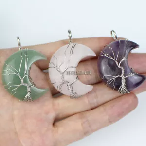Amethyst Rose Quartz Aventurine Moon Tree of Life Wire Wrapped Pendant Bead - Picture 1 of 1