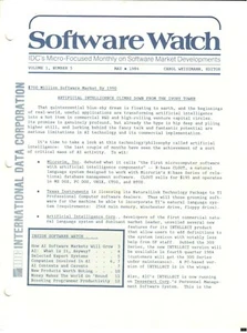 ITHistory (1984) NEWSLETTER IDC SOFTWARE WATCH VOL 1 NO 5 "Artificial Intell - Picture 1 of 1