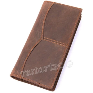 Para hombre Moda Cuero Genuino Billetera Larga Media Primera Capa Piel de Caballo Loca - Imagen 1 de 8