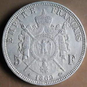 FRANCE 5 FRANCS NAPOLEON III EMPEREUR 1869 BB ARGENT - Imagen 1 de 2