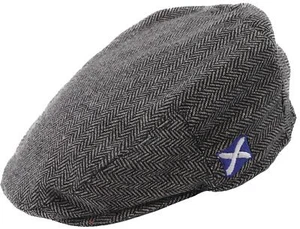 Gorra Plana Tweed Gris Espiga Bordada Logo Saltire Tradicional Escocesa - Imagen 1 de 4