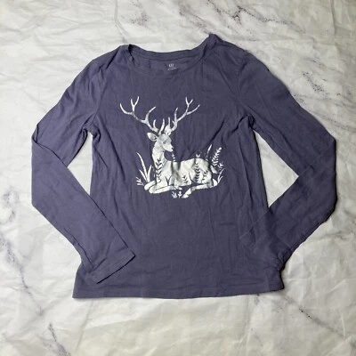 Gap Reindeer T Shirt Girls Size XL 12 Gray L/S Tee Christmas A111 - Image 1 of 4
