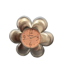 New Sunflower Shaped Mini Clock In Steel Metal Japan Movement - Picture 1 of 5