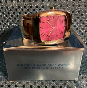Avon Colorful Face Manschettenuhr - Hot Pink, goldfarben Pink ~ tolle Geschenkidee - Bild 1 von 3