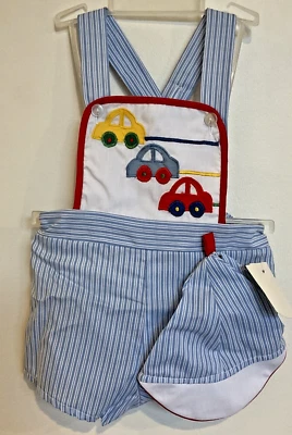 Vintage Cradle Togs 9 Month Embroidery cars Shortalls With Hat  NWT - Image 1 of 3