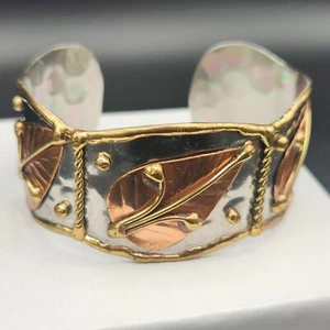 Artisan Handcrafted Cuff Bracelet - Stainless Steel Copper Brass  Leaves - Picture 1 of 10