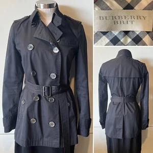 BURBERRY BRIT Navy Double Breast Cotton Short Belt Trench Jacket 8Aust+UK/4-2US - Picture 1 of 23