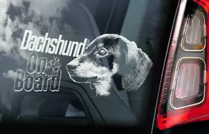 Pegatina coche Dachshund - Ventana parachoques a bordo perro Teckel pelo corto - V02 - Imagen 1 de 1