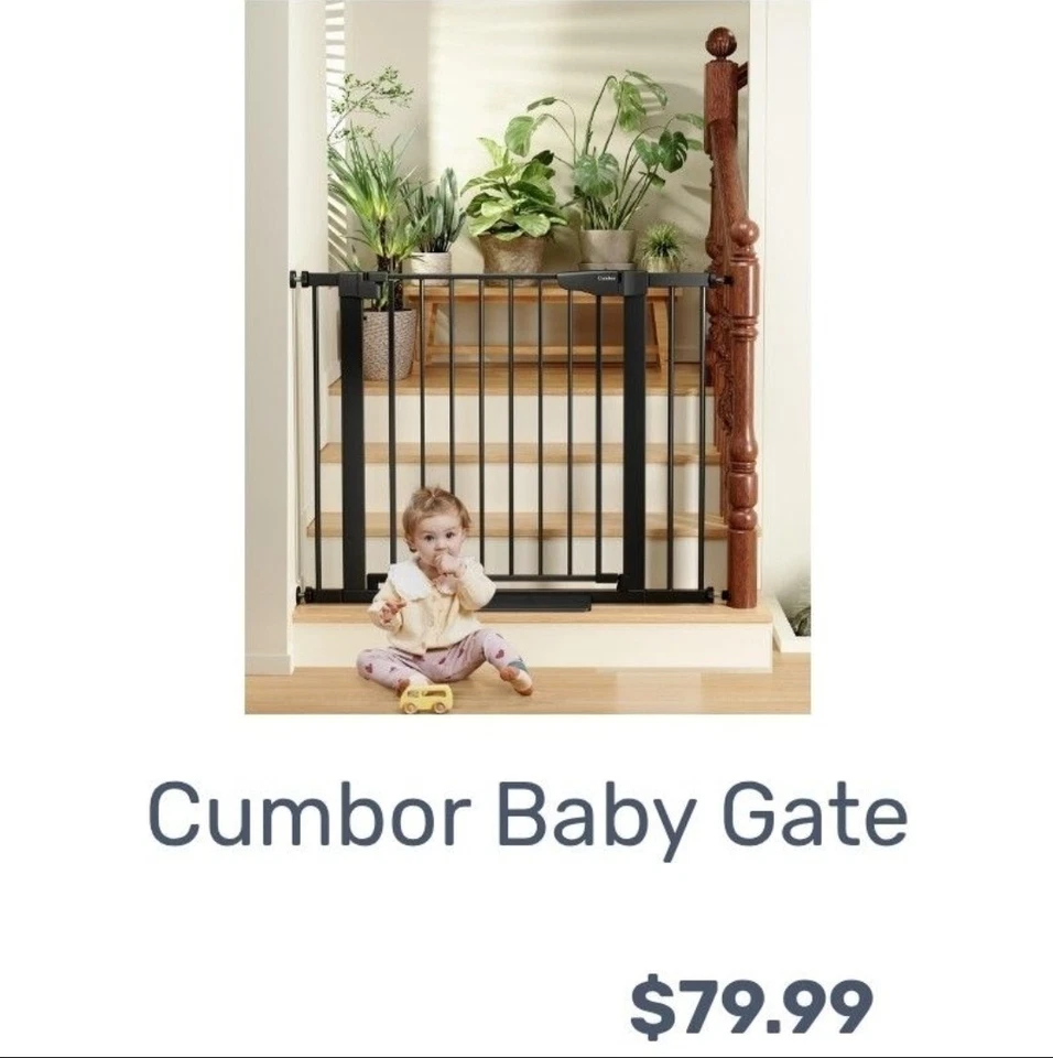 Portão de segurança para bebê Cumbor 29,7" - 40,6" de largura fechamento automático escada e porta (marrom) - Imagem 1 de 1