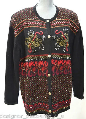 Susan Bristol Unique Cardigan Top Button VTG hand beaded Holiday Sweater Plus 1W — 第 1/4 张图片