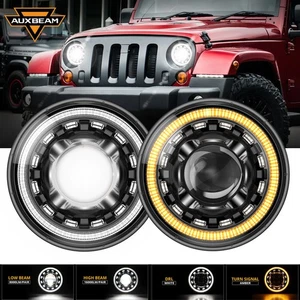 AUXBEAM 2X 7"INCH Led Headlight Amber DRL for Jeep Wrangler 1997-2018 TJ LJ JK - Picture 1 of 12