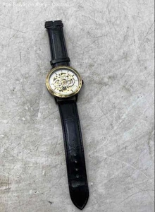 Winner Black Gold Skeleton Leather Analog Display Automatic Movement Wristwatch - Picture 1 of 6