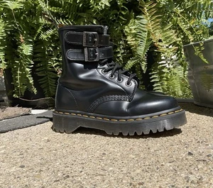 Stivali da combattimento Dr. Martens uomo 1460 Alt in pelle nera con zip doppia fibbia taglia 5 - Foto 1 di 5