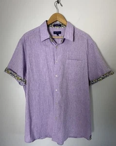 Alan Flusser Purple Button Up Shirt Linen/Cotton Blend Short Sleeve Men’s XL - Picture 1 of 13