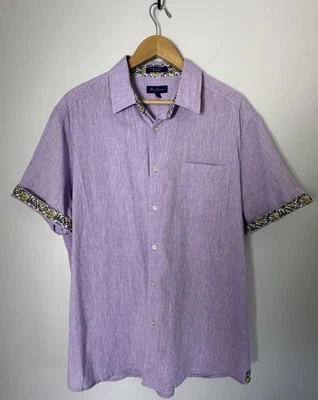 Alan Flusser Purple Button Up Shirt Linen/Cotton Blend Short Sleeve Men’s XL - Image 1 of 4