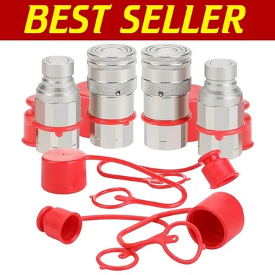 Zinc-Coated 2PCS 1/2'' Flat Face Hydraulic Couplers for Skid Steer Efficiency - Image 1 of 4