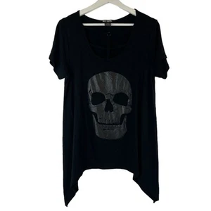 Hot Topic Size S Glitter Skull & Strappy Front Shark Bite Top Short Sleeve Tunic - Picture 1 of 12