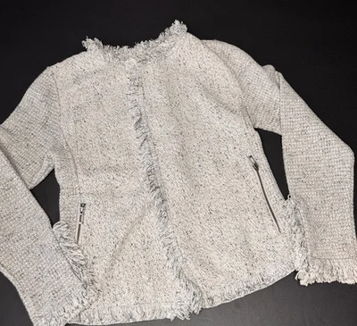 NIC + ZOE Women’s Fringe Open Front Jacket Size XS Sugar Cookie Gray EUC Career - Image 1 of 4