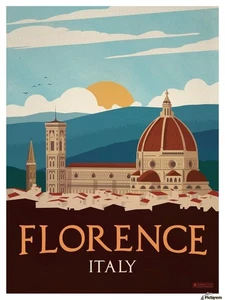 Florence Italy Travel Poster Art T shirt Transfers Iron On All Fabrics 8x10 - Picture 1 of 1