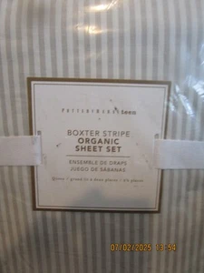 Pottery Barn Teen Organic  Boxter stripe  sheet set queen D/M  New - Picture 1 of 2