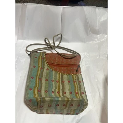 Bolsa de ombro MARUCA feita à mão Boulder CO boho patchwork laranja verde pontos vermelhos - Imagem 1 de 4