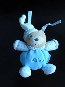 S5 - DOUDOU KALOO  ATTACHE TETINE OURS VICHY / CARREAUX BLEU BLANC BONNET - TTBE - Picture 1 of 1