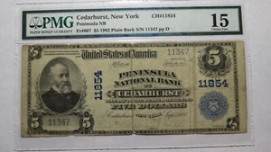$5 1902 Cedarhurst New York NY National Currency Bank Note Bill Ch. #11854 PMG - Picture 1 of 4
