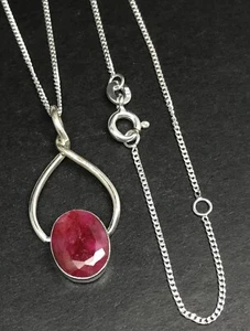 Ruby quartz oval pendant solid Sterling Silver necklace stone 10 x 8mm. Gift box - Picture 1 of 10
