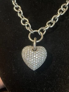 Silverplate CZ Puffy Heart 18" Cable Chain Necklace Ross Simons - Picture 1 of 5