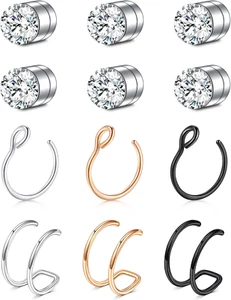 Fake Nose Ring Gold Fake Nose Rings for Women Clip on Fake Nose Piercing Non Pie - Picture 1 of 2