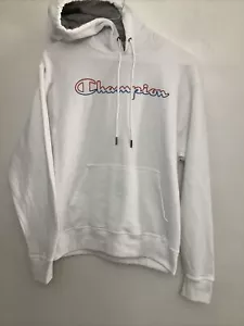 Champion Authentic Wear Sweatshirt Womens Medium White Long Sleeve Pocket Hoodie - Picture 1 of 17