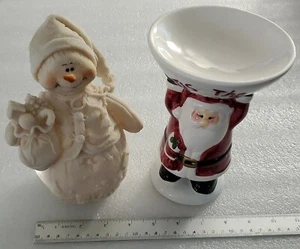 Pottery Santa Claus Christmas " Tip the Season! " with Snowman - Picture 1 of 12