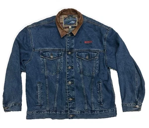 Vintage Dunbrooke Upstream Men XL Bosch Power Tools Denim Jacket Leather Trim - Picture 1 of 9